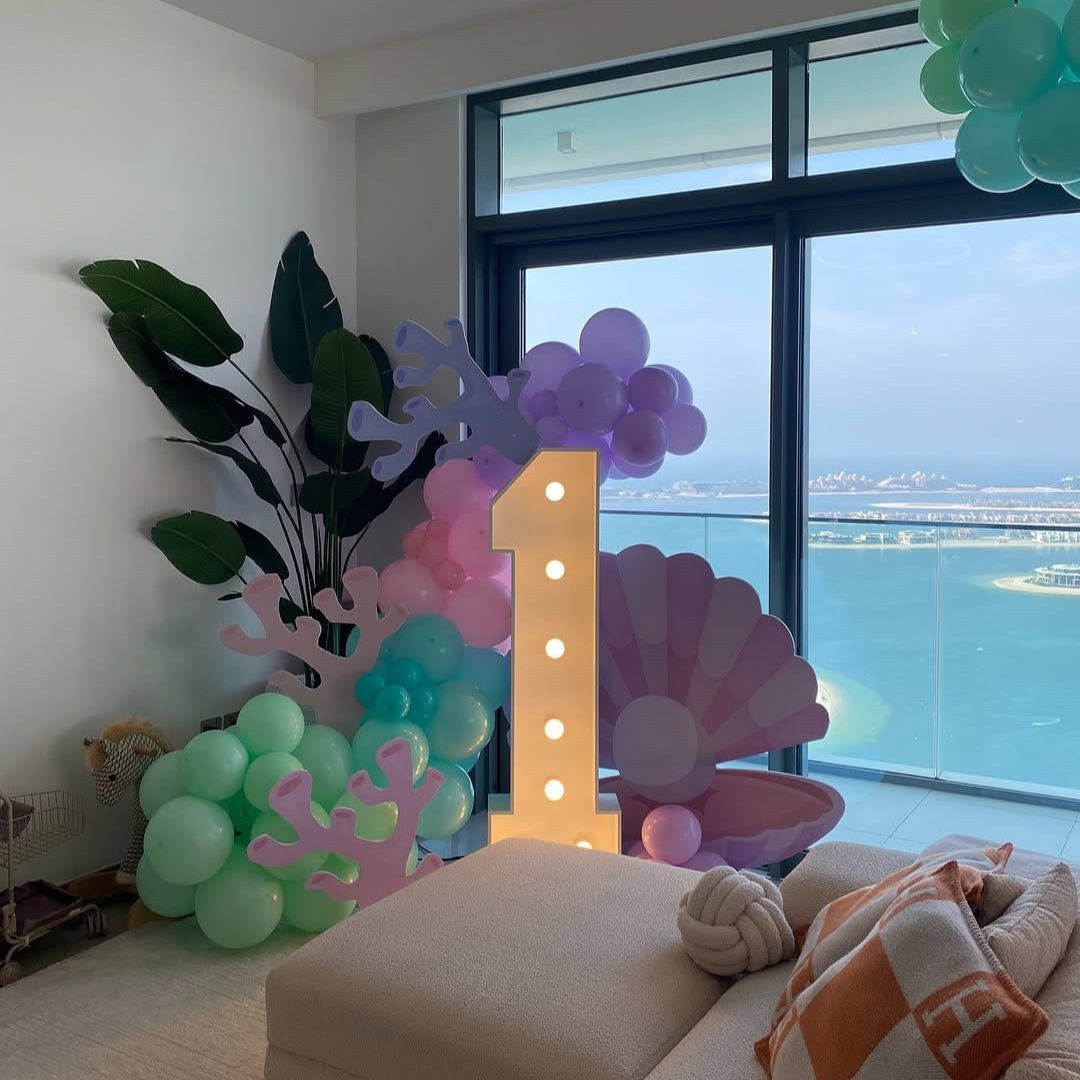 1 Marquee Number with Balloon Decor - The Pop Shop Dubai / Luxury Balloon Decor