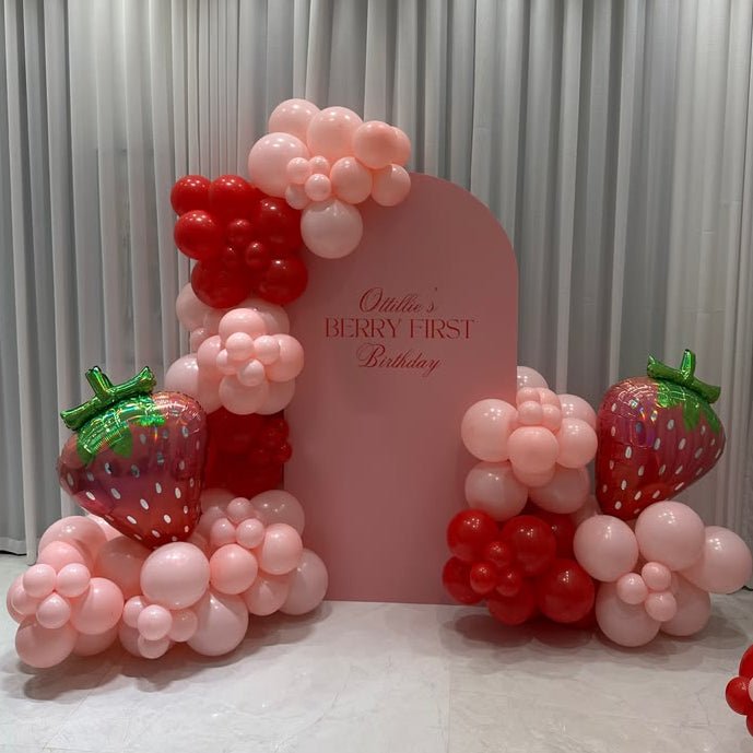 Berry First Birthday Arch Wall and Balloon Garland - The Pop Shop Dubai / Luxury Balloon Decor