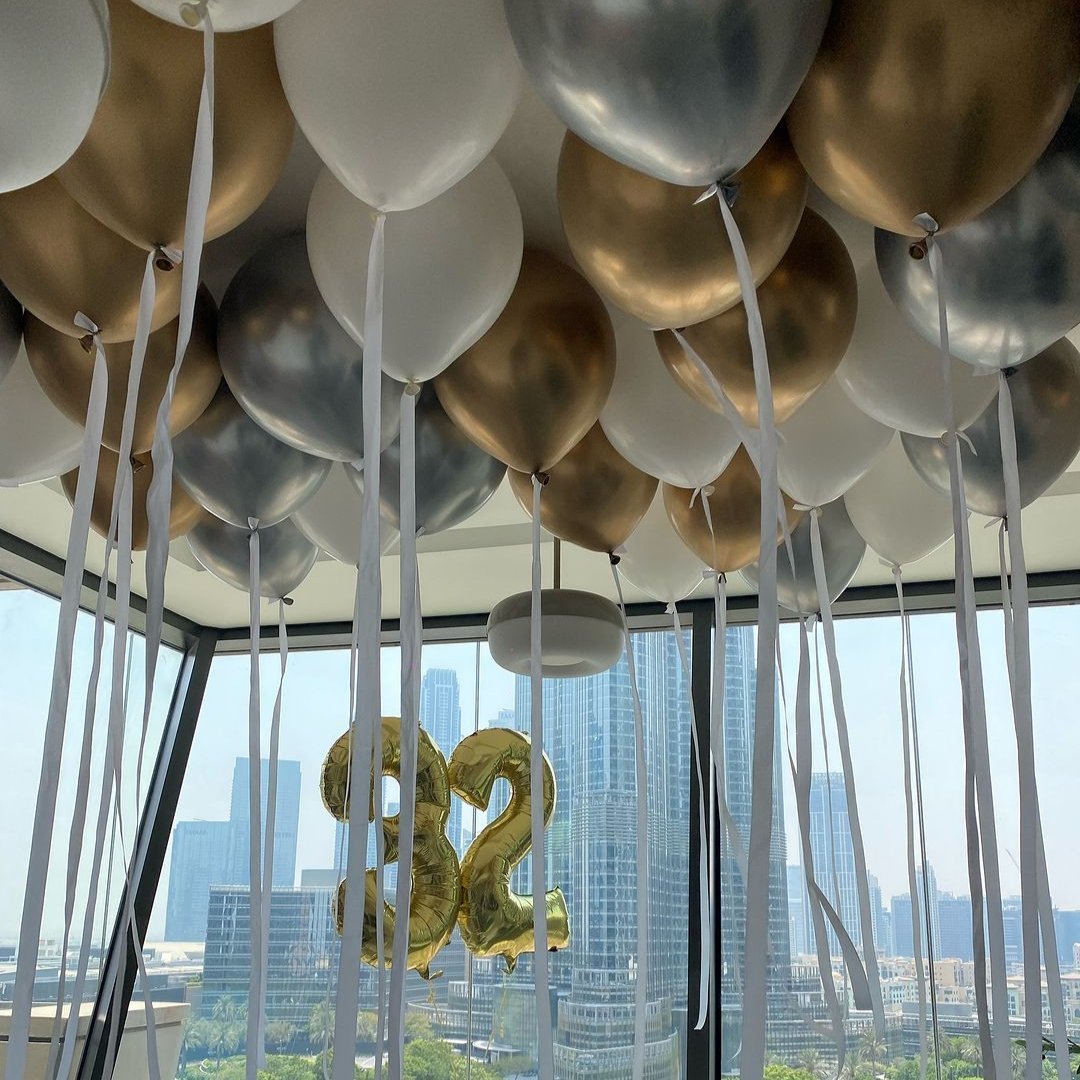 Helium Balloons (XL) with Satin Ribbon - The Pop Shop Dubai / Luxury Balloon Decor