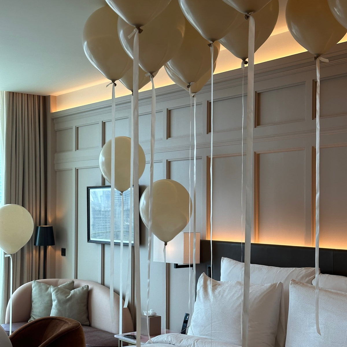 Helium Balloons (XL) with Satin Ribbon - The Pop Shop Dubai / Luxury Balloon Decor