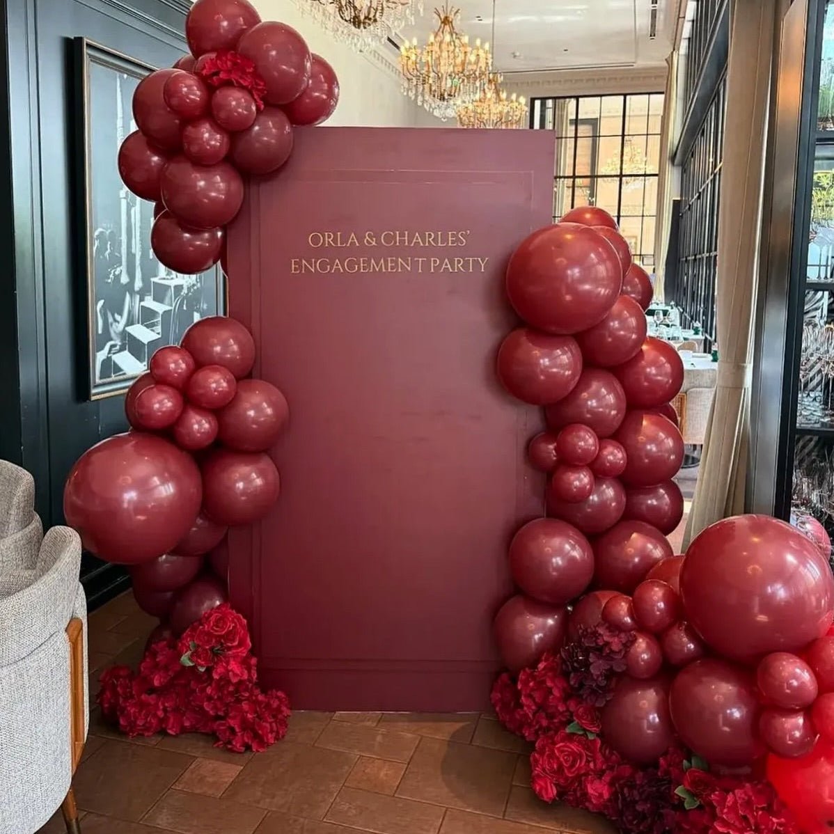 Romantic Red Frame Wall and Balloon Garland - The Pop Shop Dubai / Luxury Balloon Decor