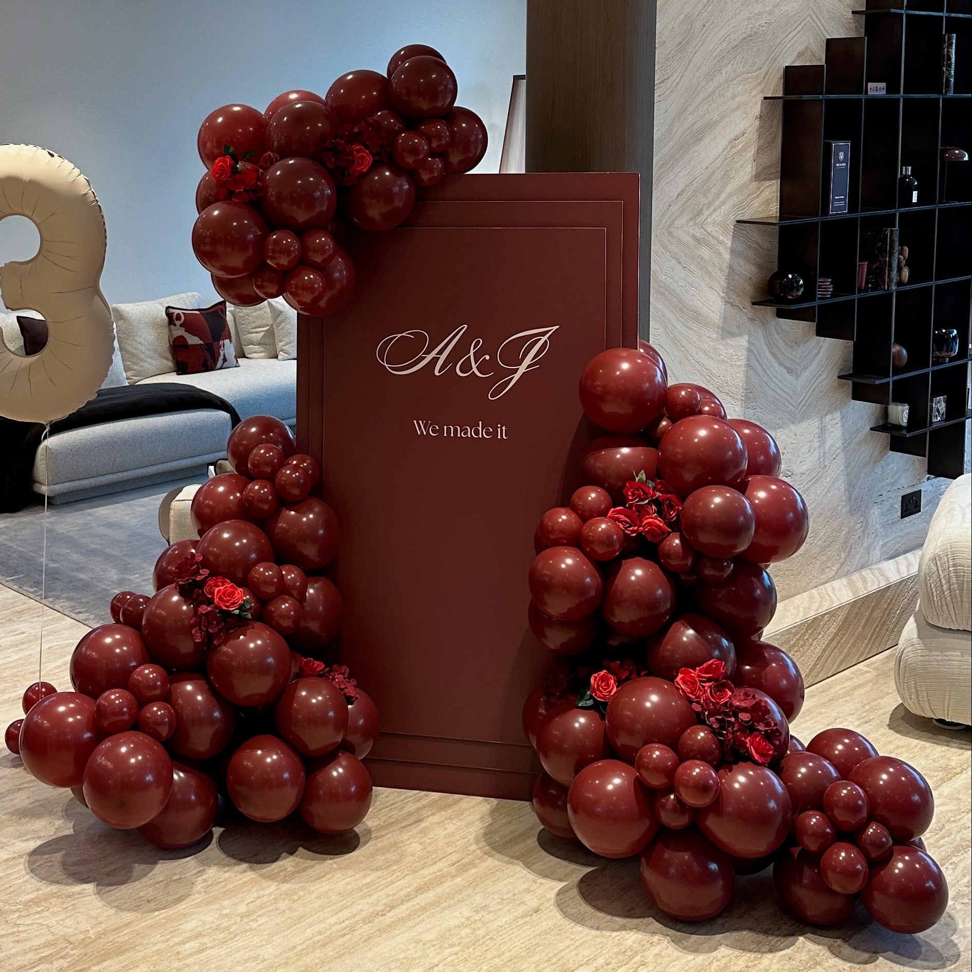 Romantic Red Frame Wall and Balloon Garland - The Pop Shop Dubai / Luxury Balloon Decor