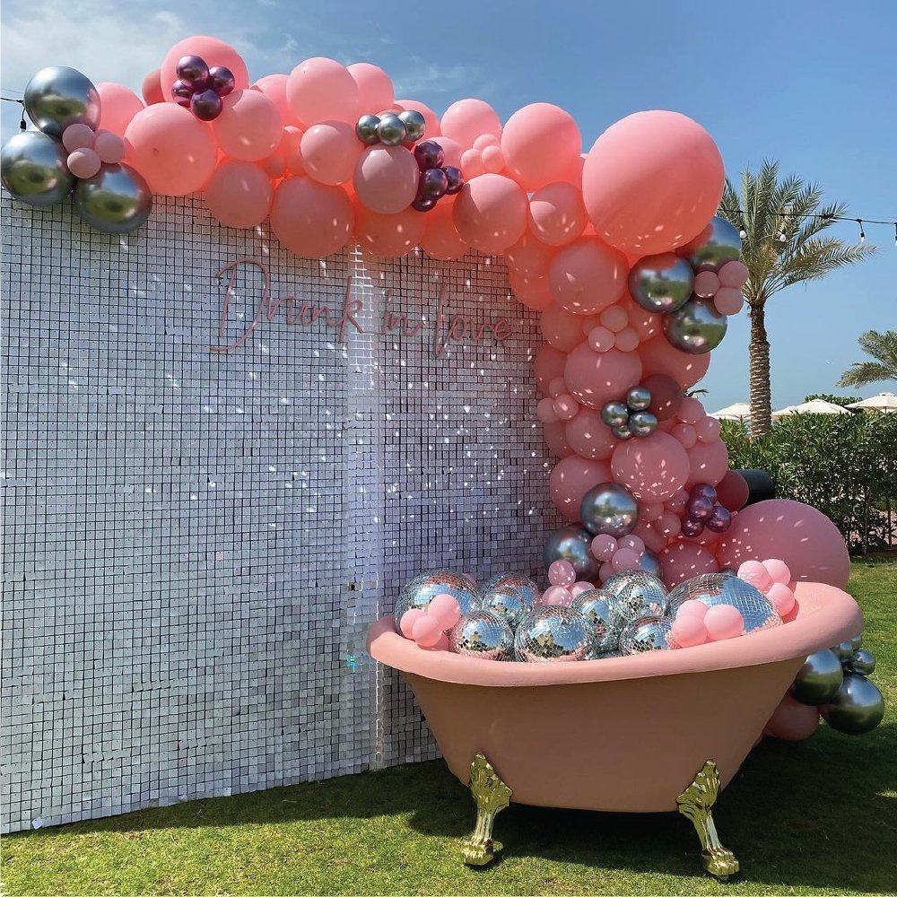 Shimmer Wall with Luxury Garland - The Pop Shop Dubai / Luxury Balloon Decor